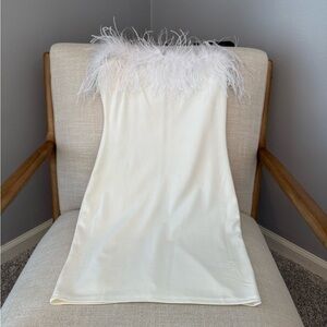 Fashion Nova Feather Mini Dress in White